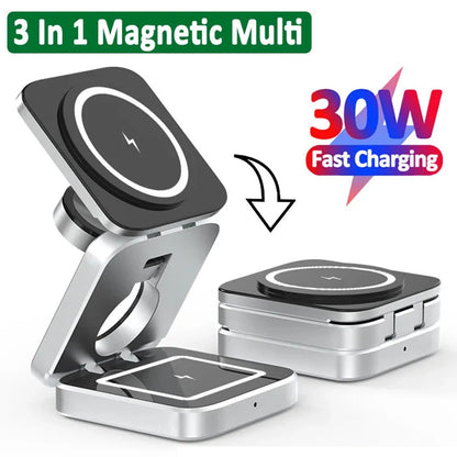 30W 3 In 1 Magnetic Wireless Charger Stand